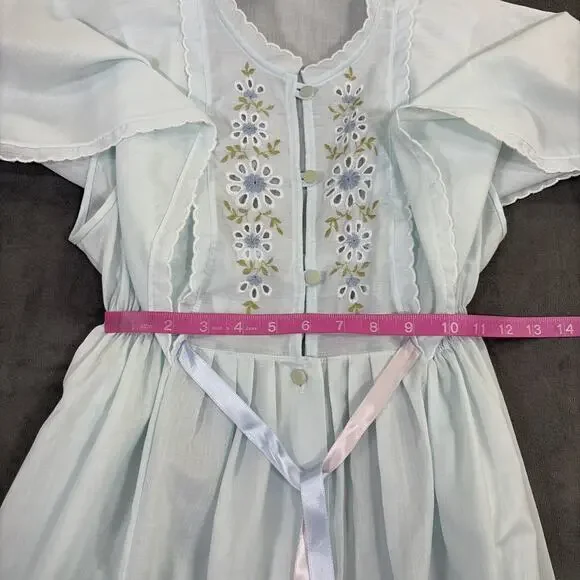 Vintage Gilead Light Blue Summer Robe & Nightgown Floral Embroidery Medium Chrty - Picture 13 of 16